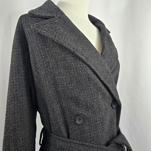 The Drop Jessy Grey Herringbone Double Breasted Long Overcoat Women's Size L NWT - Picture 9 of 16